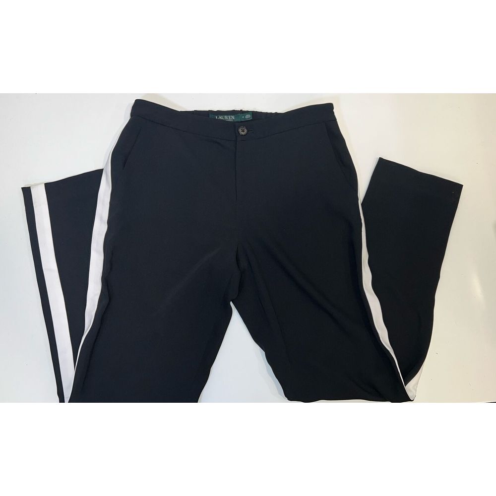 Women's Lauren Ralph Lauren Size 4 Dress Pant Black‎ With White Strip On Side